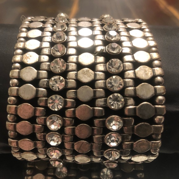 Faux Diamond Silver Stretchy Bracelet - Picture 2 of 2